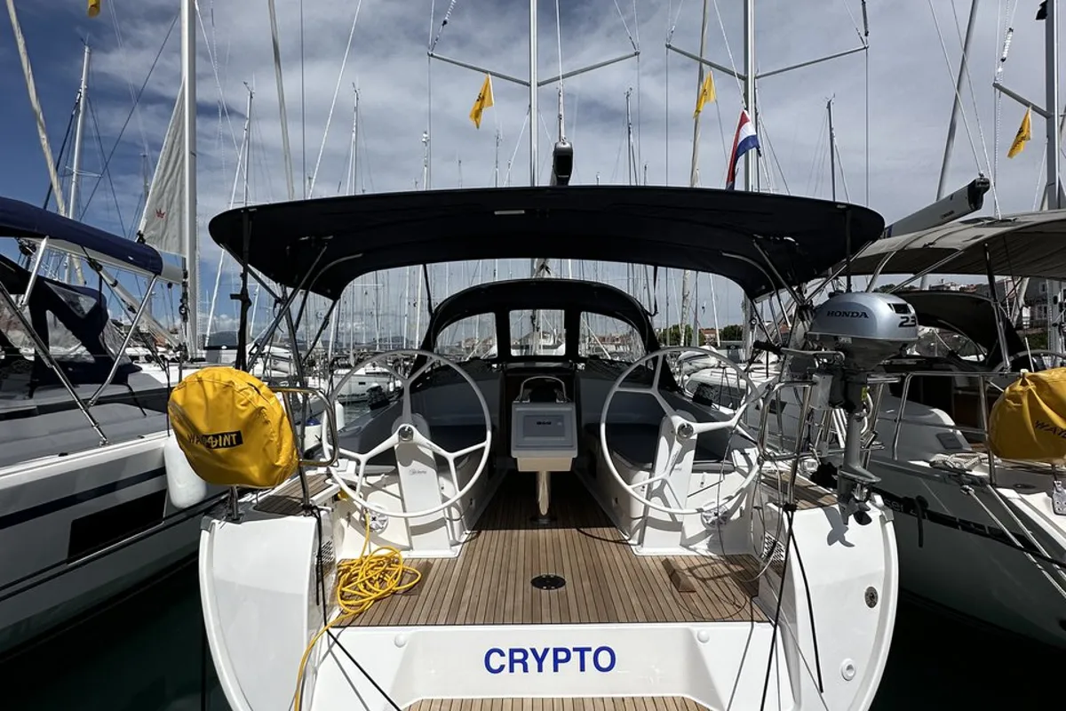 Cockpit of Crypto, a Bavaria Cruiser 37 sailboat at Split, Croatia