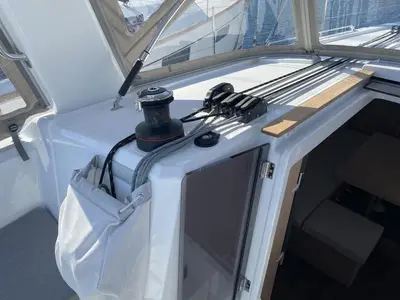 Deck of Maximus, a Beneteau Oceanis 38.1 sailboat at Grimaud, France