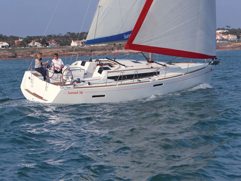 Exterior view of Sunsail 38 Classic, a Jeanneau Sun Odyssey 389 sailboat at Municipal Unit of Lefkada, Greece