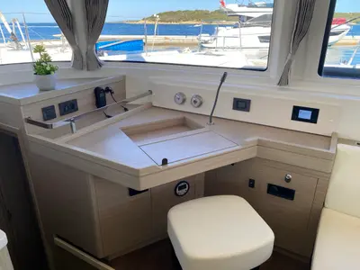 Cockpit of Hercules, a Lagoon 46 catamaran at St. George's, Grenada
