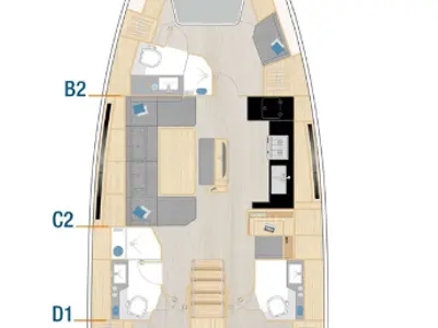 Floor plan of Schazby, a Hanse 460 sailboat at Municipal Unit of Rhodes, Greece