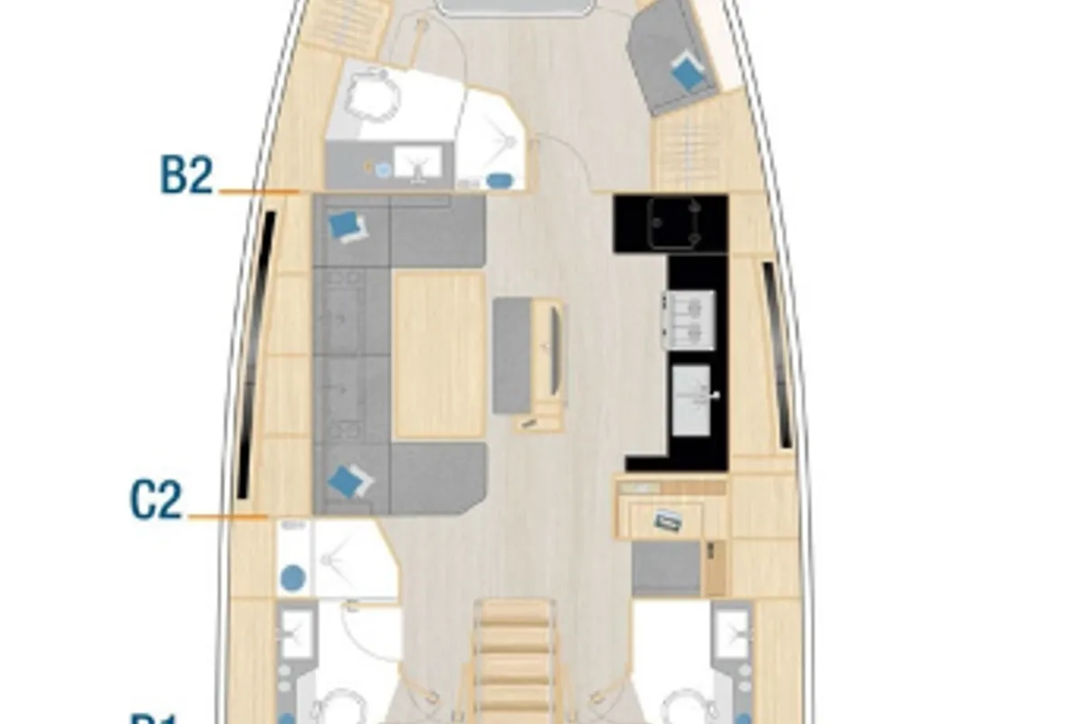 Floor plan of Schazby, a Hanse 460 sailboat at Municipal Unit of Rhodes, Greece