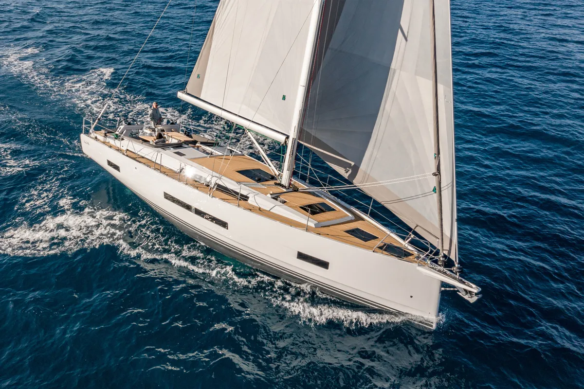 Exterior view of Schazby, a Hanse 460 sailboat at Municipal Unit of Rhodes, Greece