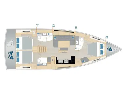 Floor plan of Schazby, a Hanse 460 sailboat at Municipal Unit of Rhodes, Greece