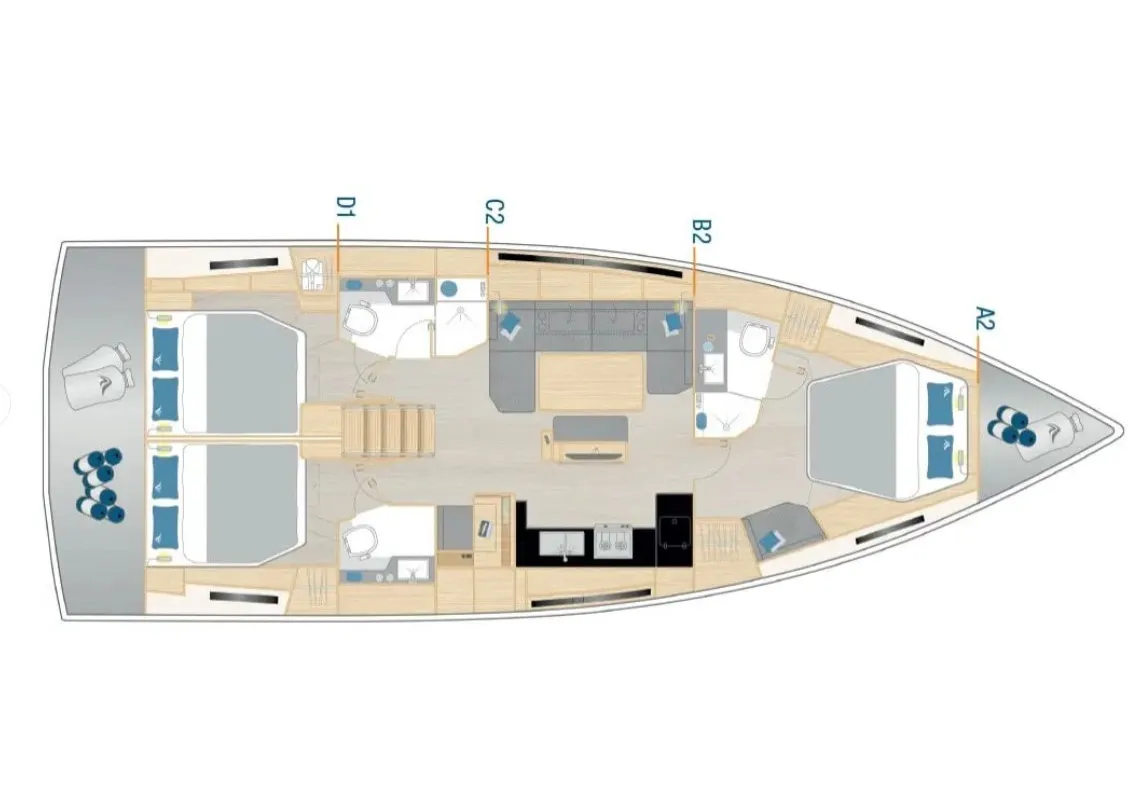 Floor plan of Schazby, a Hanse 460 sailboat at Municipal Unit of Rhodes, Greece