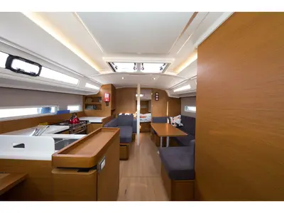 Cabin on Jeanneau Sun Odyssey 410, a sailboat at Fethiye, Turkey