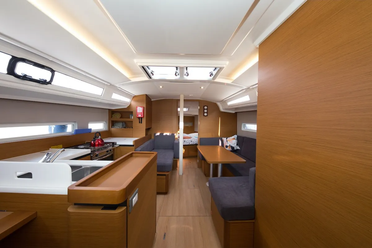 Cabin on Jeanneau Sun Odyssey 410, a sailboat at Fethiye, Turkey