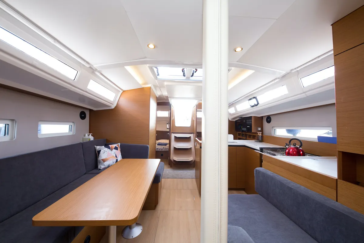 Galley of Jeanneau Sun Odyssey 410, a sailboat at Fethiye, Turkey