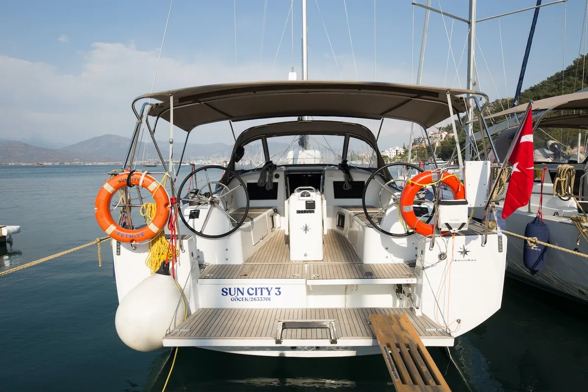 Exterior view of Jeanneau Sun Odyssey 410, a sailboat at Fethiye, Turkey