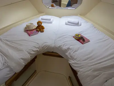 Cabin on Consul, a Cygnet Consul motorboat at Rheinsberg, Germany