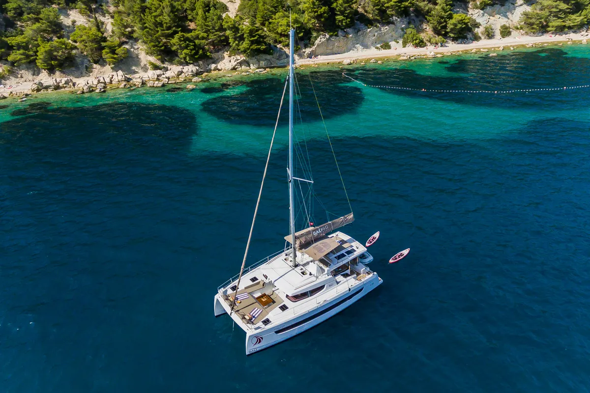 Exterior view of Nouvelle Lune, a Bali 4.6 catamaran at Dubrovnik, Croatia