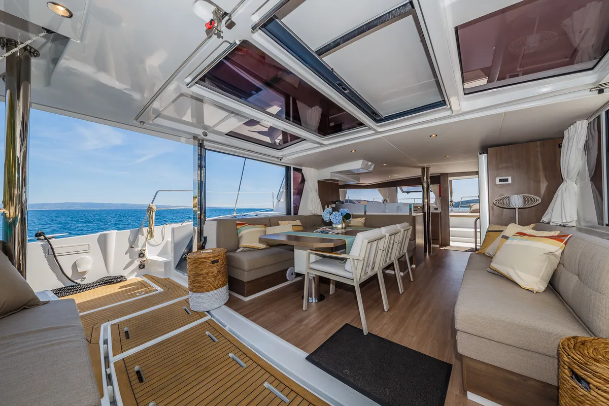 Salon of Nouvelle Lune, a Bali 4.6 catamaran at Dubrovnik, Croatia