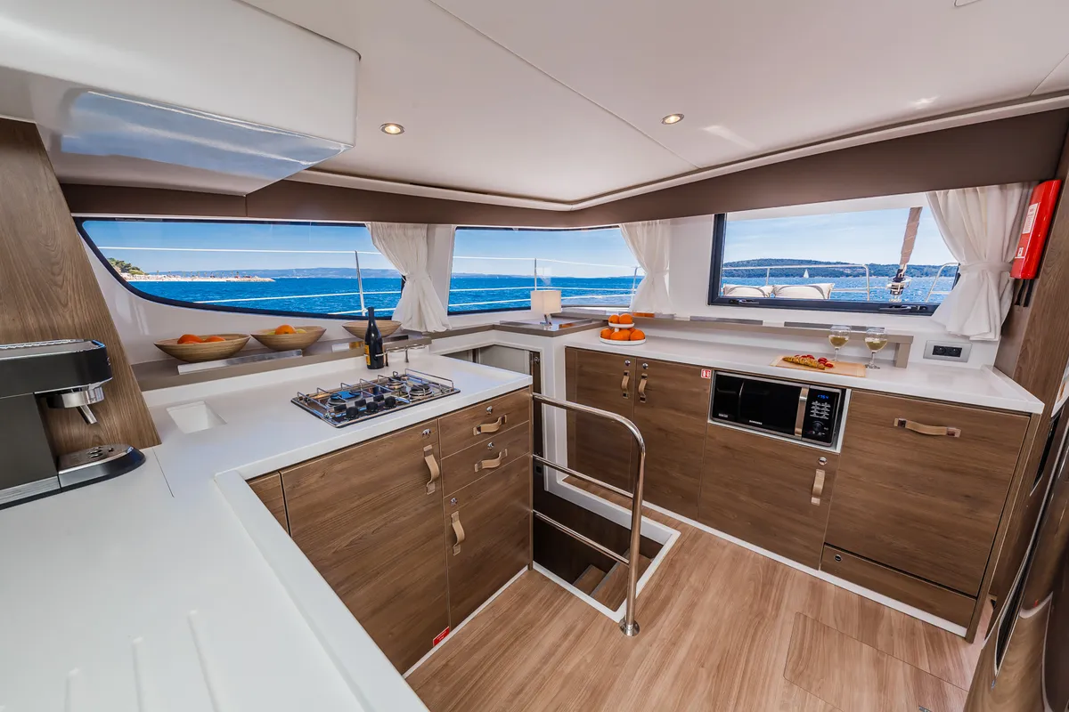 Galley of Nouvelle Lune, a Bali 4.6 catamaran at Dubrovnik, Croatia