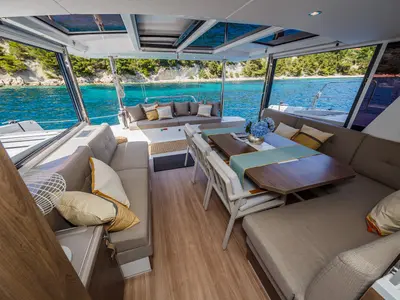 Salon of Nouvelle Lune, a Bali 4.6 catamaran at Dubrovnik, Croatia