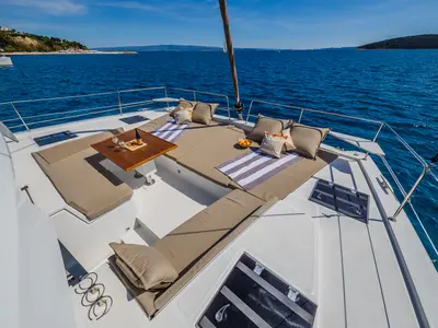 Deck of Nouvelle Lune, a Bali 4.6 catamaran at Dubrovnik, Croatia