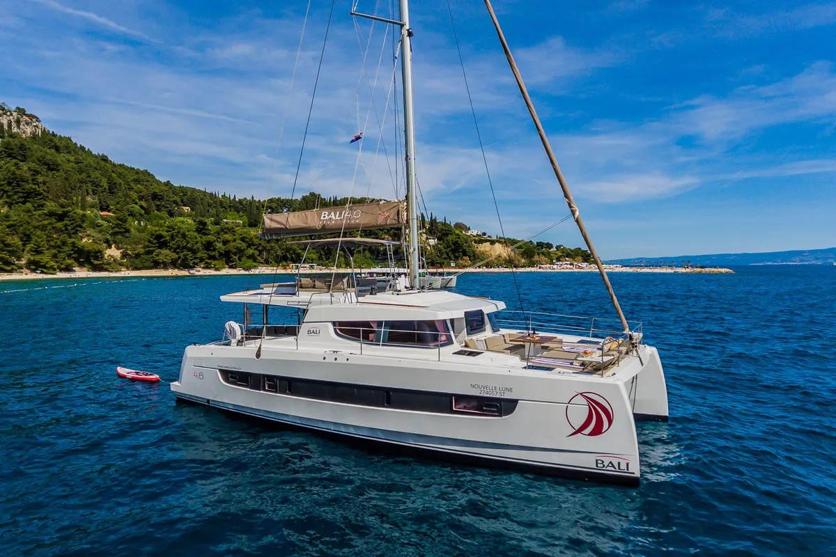 Exterior view of Nouvelle Lune, a Bali 4.6 catamaran at Dubrovnik, Croatia