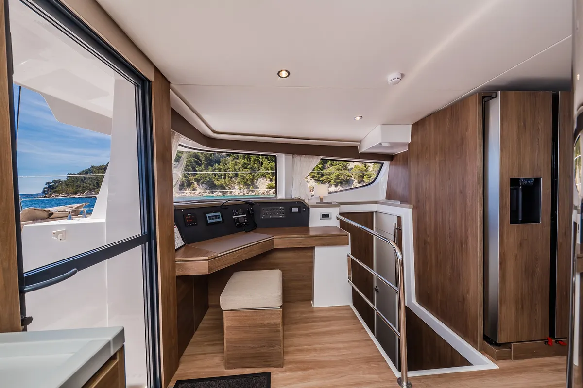 Cockpit of Nouvelle Lune, a Bali 4.6 catamaran at Dubrovnik, Croatia