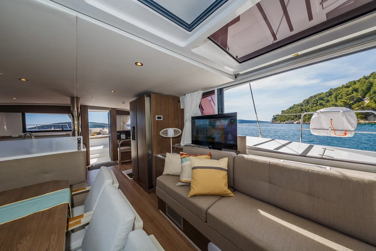 Salon of Nouvelle Lune, a Bali 4.6 catamaran at Dubrovnik, Croatia
