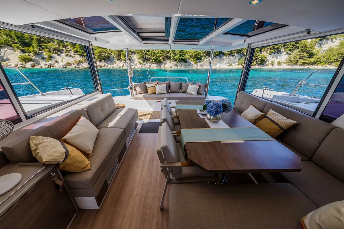 Salon of Nouvelle Lune, a Bali 4.6 catamaran at Dubrovnik, Croatia