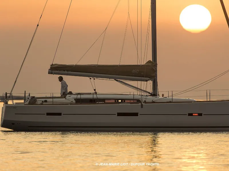 Exterior view of Summer Planet, a Dufour 460 Grand Large sailboat at Tonnarella, Italy