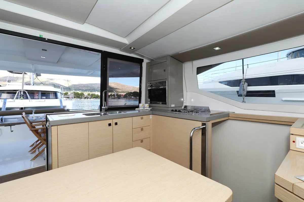 Galley of Why Not, a Fountaine Pajot Lucia 40 catamaran at Grad Trogir, Croatia