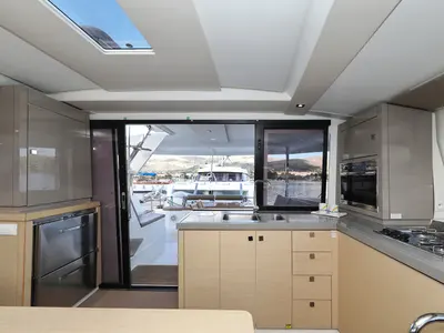 Galley of Why Not, a Fountaine Pajot Lucia 40 catamaran at Grad Trogir, Croatia