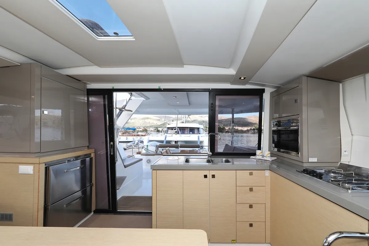 Galley of Why Not, a Fountaine Pajot Lucia 40 catamaran at Grad Trogir, Croatia