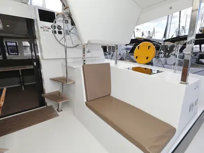 Cockpit of Why Not, a Fountaine Pajot Lucia 40 catamaran at Grad Trogir, Croatia