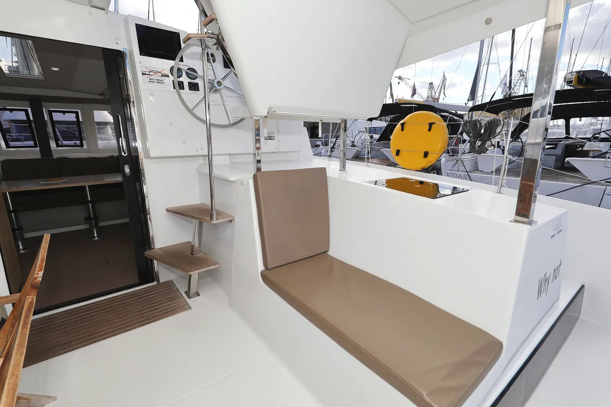 Cockpit of Why Not, a Fountaine Pajot Lucia 40 catamaran at Grad Trogir, Croatia