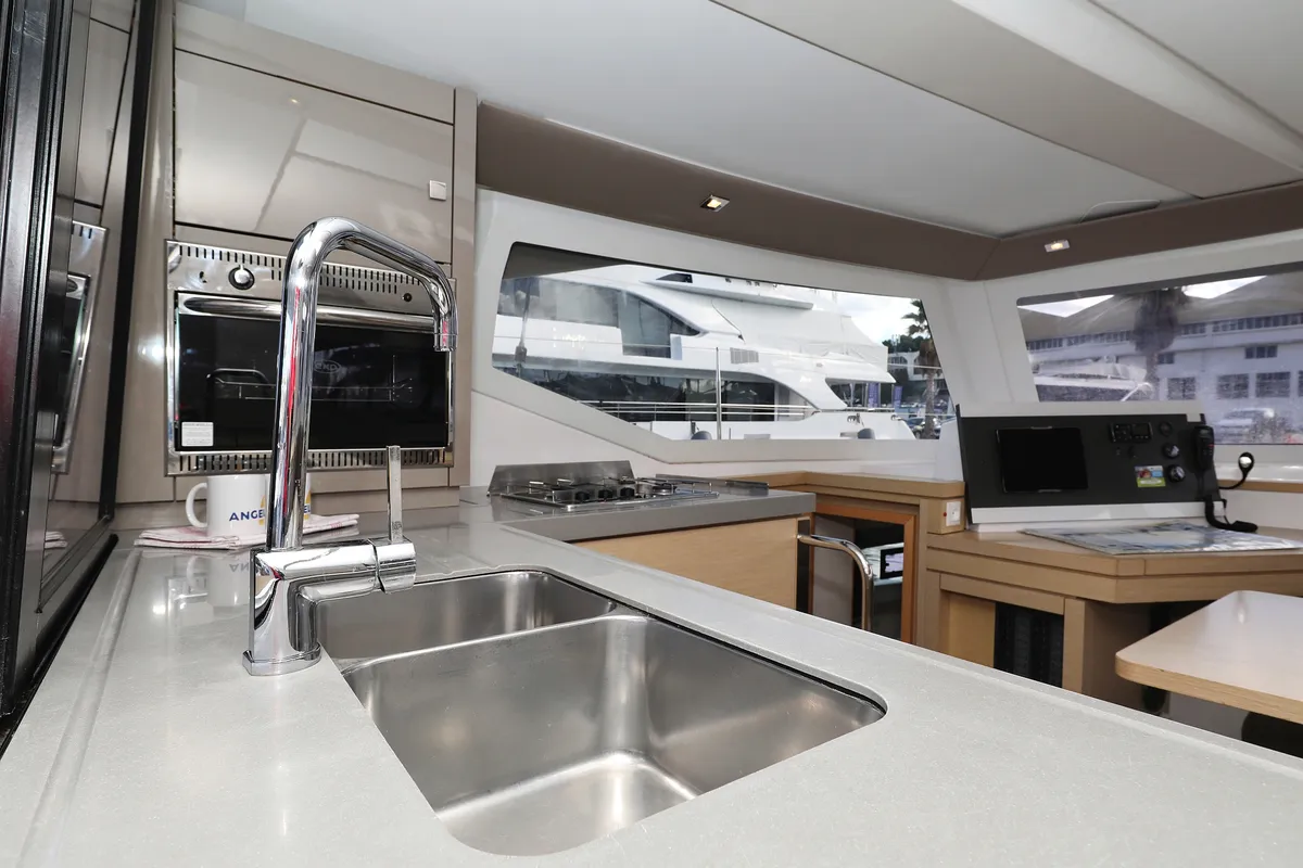 Galley of Why Not, a Fountaine Pajot Lucia 40 catamaran at Grad Trogir, Croatia
