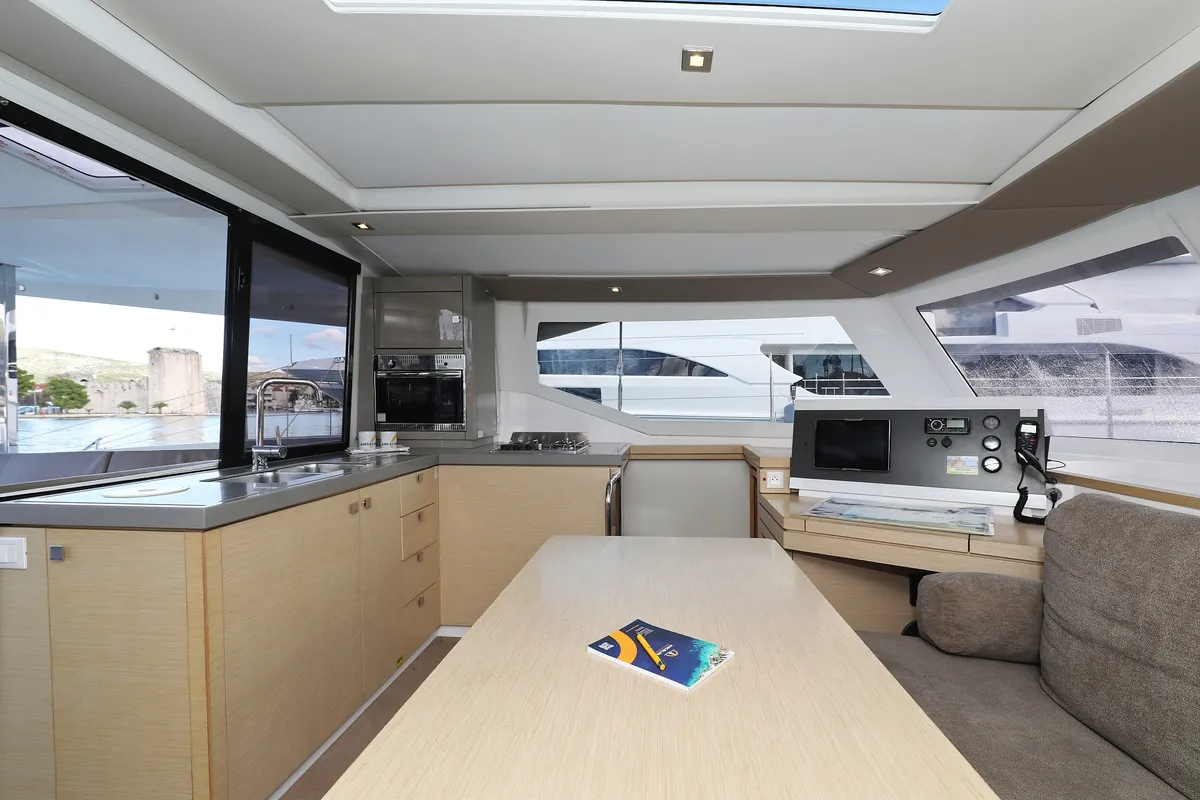 Galley of Why Not, a Fountaine Pajot Lucia 40 catamaran at Grad Trogir, Croatia