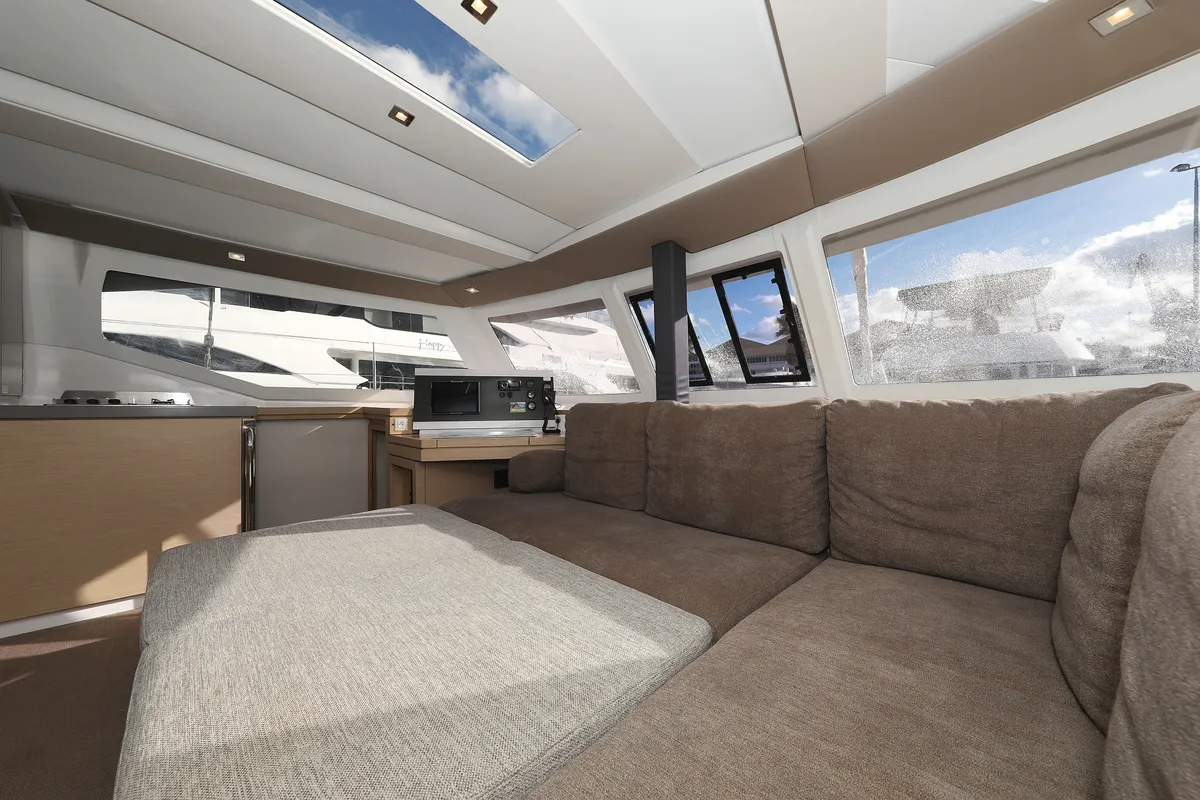 Salon of Why Not, a Fountaine Pajot Lucia 40 catamaran at Grad Trogir, Croatia