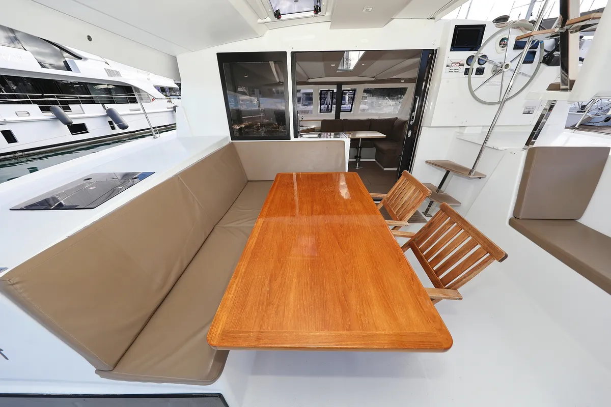 Salon of Why Not, a Fountaine Pajot Lucia 40 catamaran at Grad Trogir, Croatia