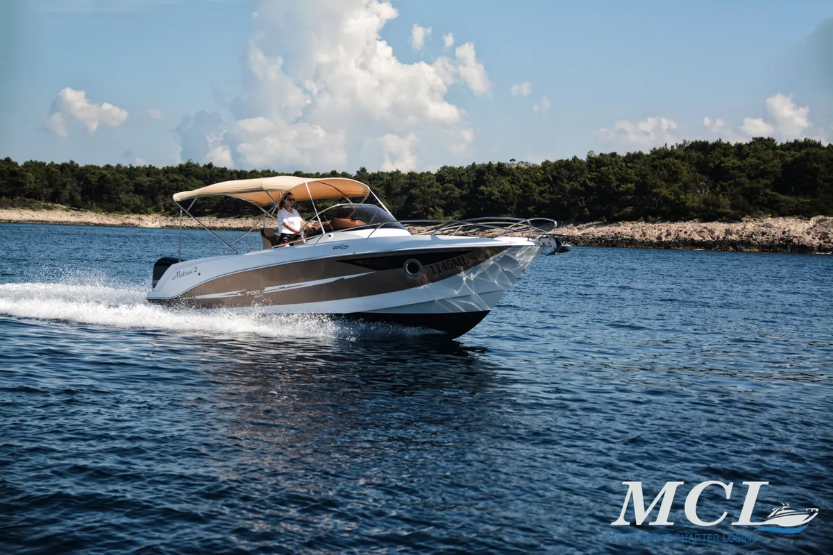 Exterior view of Galeon Galia 700, a motorboat at Mali Lošinj, Croatia