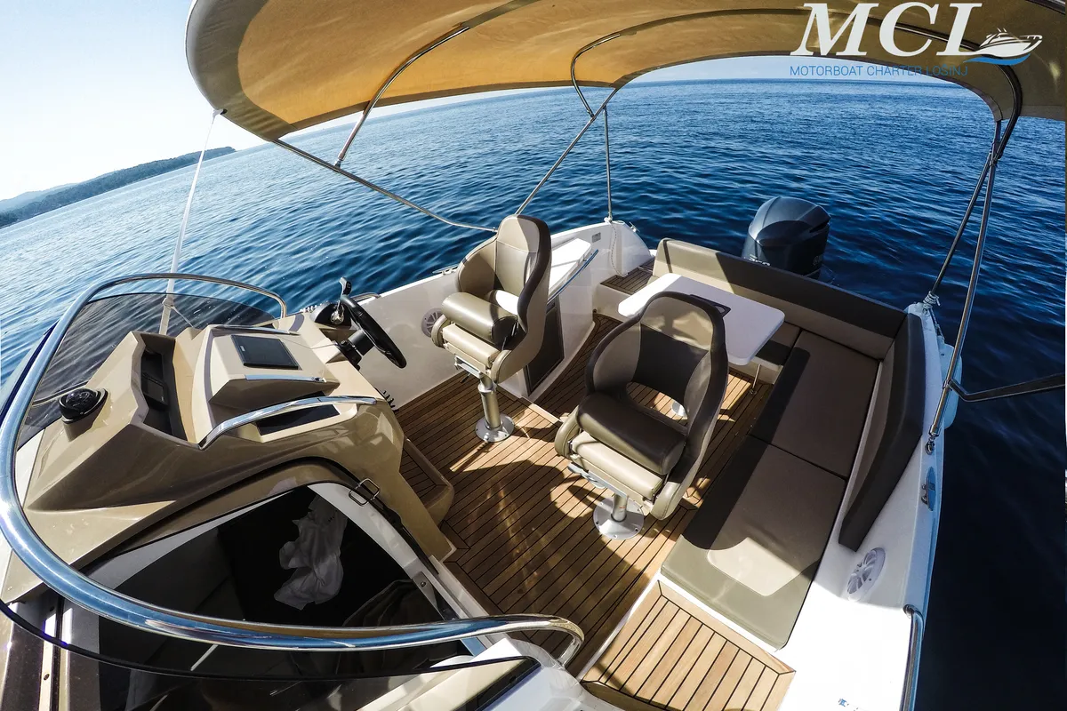 Deck of Galeon Galia 700, a motorboat at Mali Lošinj, Croatia