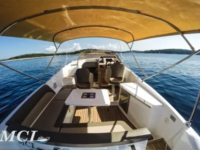 Deck of Galeon Galia 700, a motorboat at Mali Lošinj, Croatia