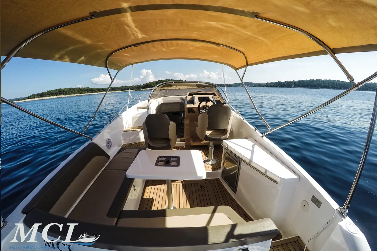 Deck of Galeon Galia 700, a motorboat at Mali Lošinj, Croatia