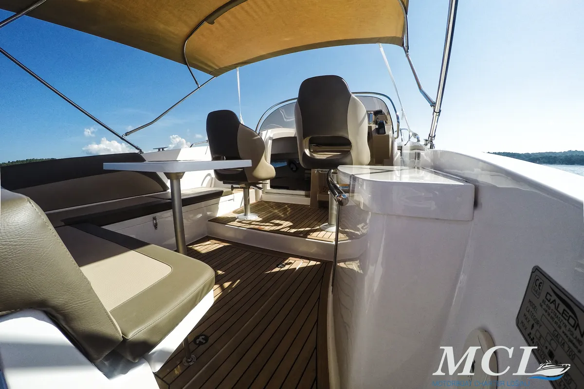 Deck of Galeon Galia 700, a motorboat at Mali Lošinj, Croatia