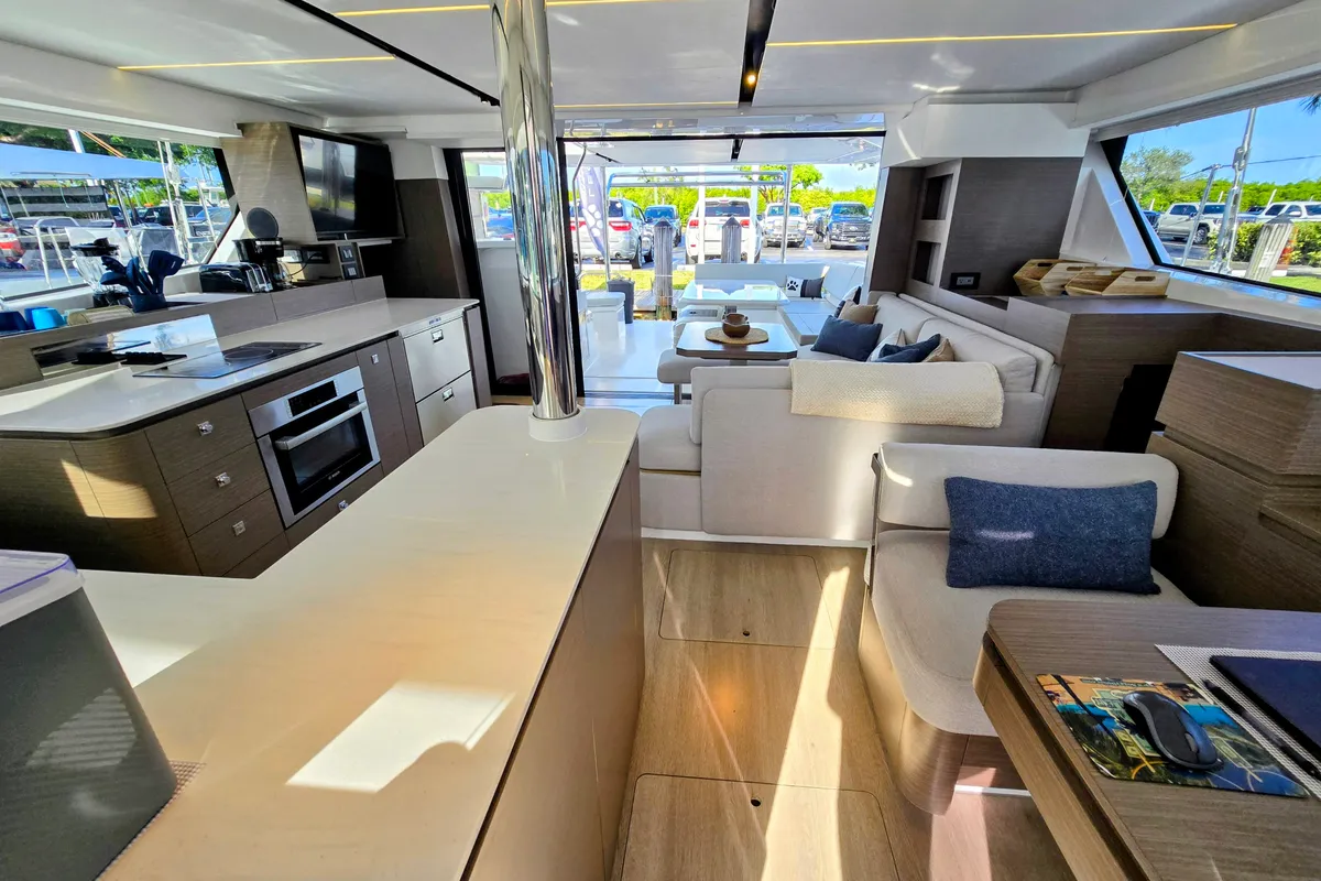 Deck of Nauti T's, a Leopard 46 catamaran at Road Town, British Virgin Islands