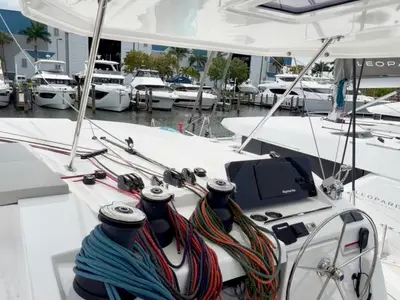 Cockpit of Nauti T's, a Leopard 46 catamaran at Road Town, British Virgin Islands