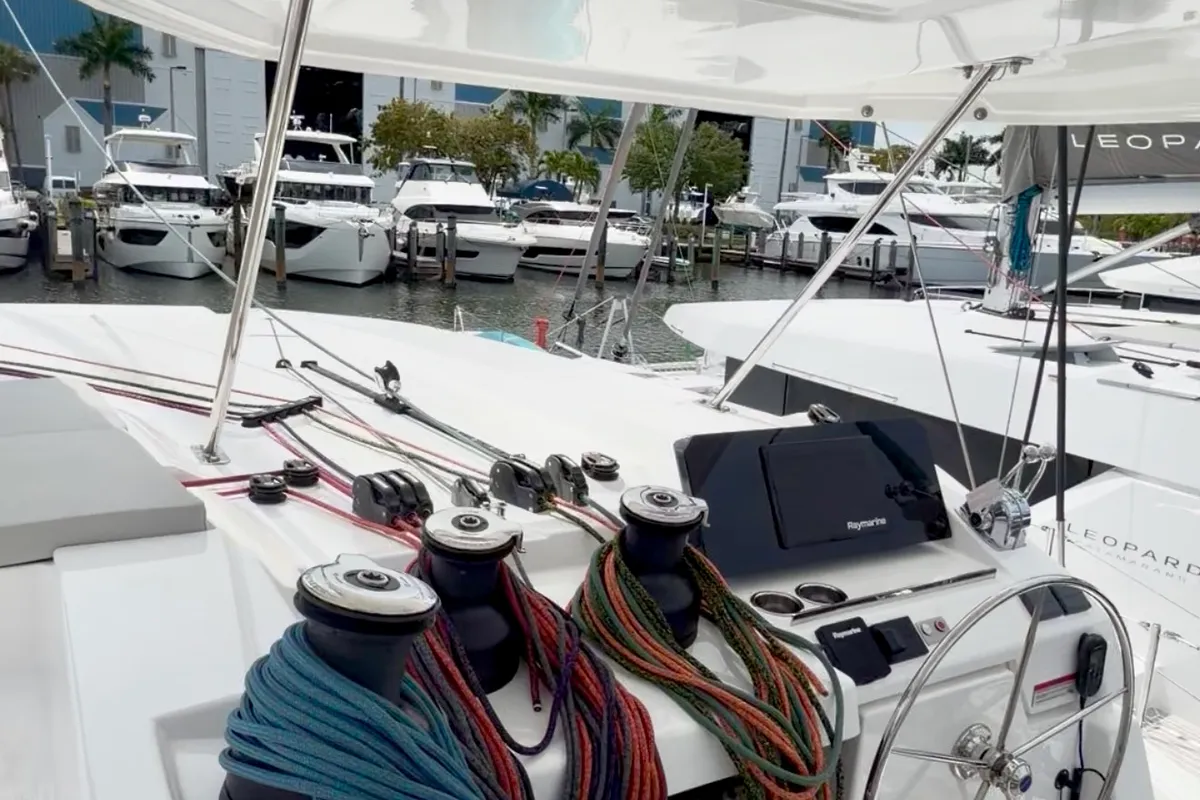 Cockpit of Nauti T's, a Leopard 46 catamaran at Road Town, British Virgin Islands
