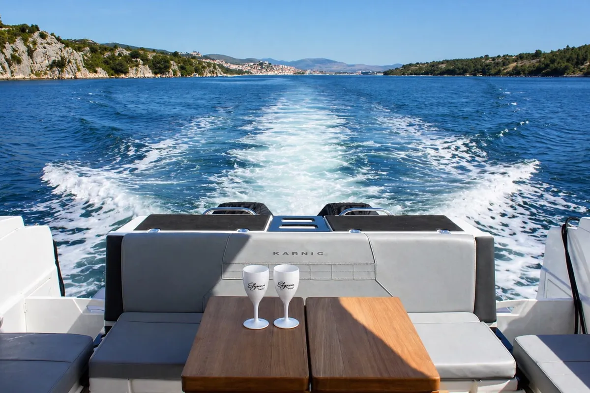 Elysian, a Karnic S37x motorboat at Grad Šibenik, Croatia