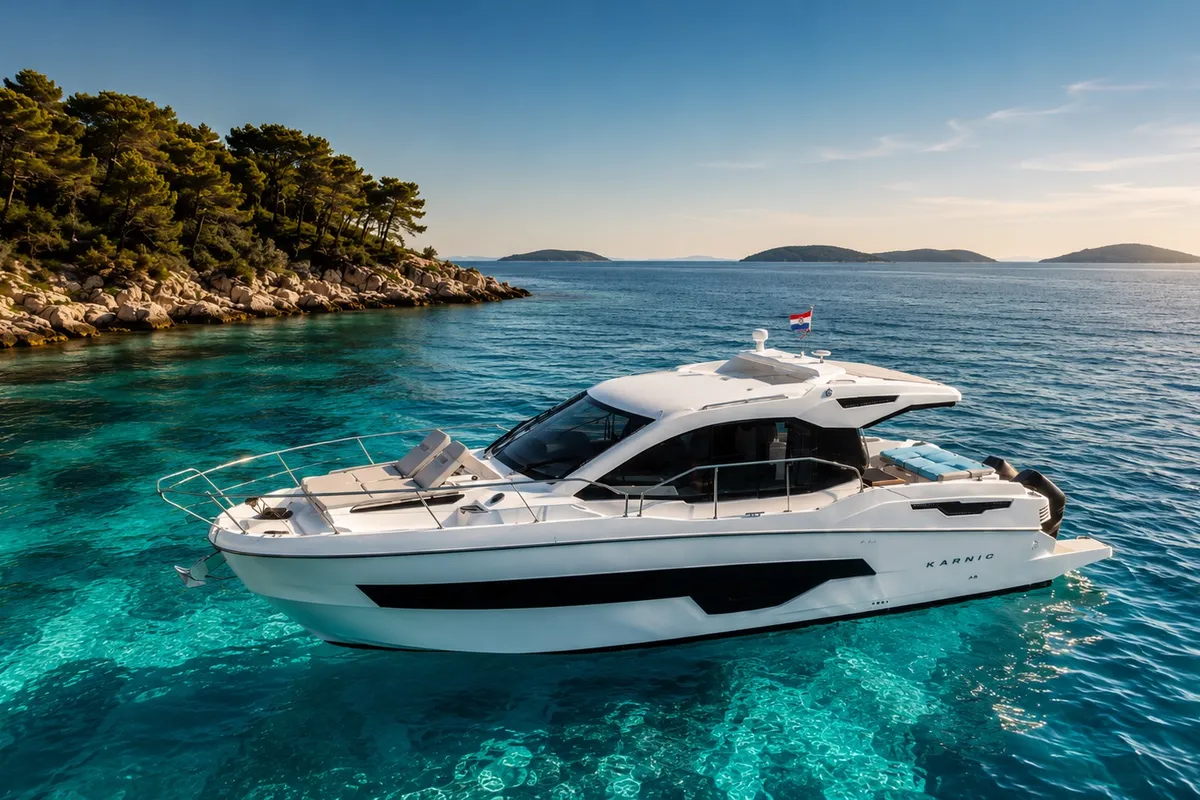 Elysian, a Karnic S37x motorboat at Grad Šibenik, Croatia