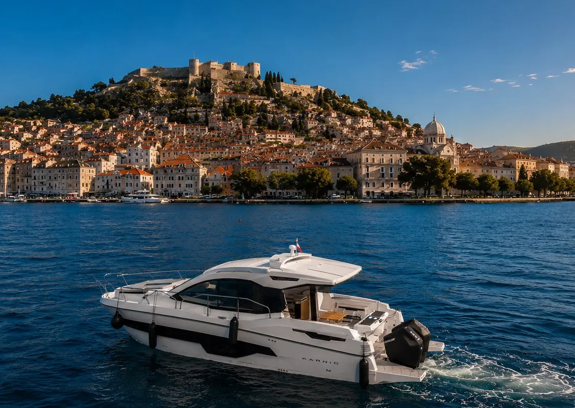 Elysian, a Karnic S37x motorboat at Grad Šibenik, Croatia