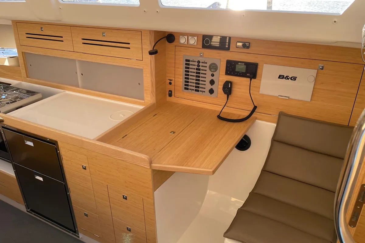 Salon of La Galiote 2, a JPK 39 FC sailboat at La Rochelle, France