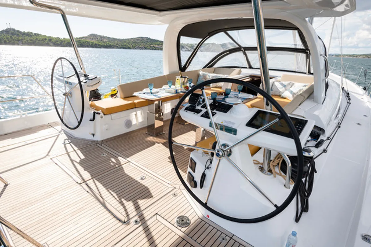 Cockpit of FRIENDS, a Jeanneau 60 sailboat at Grad Šibenik, Croatia