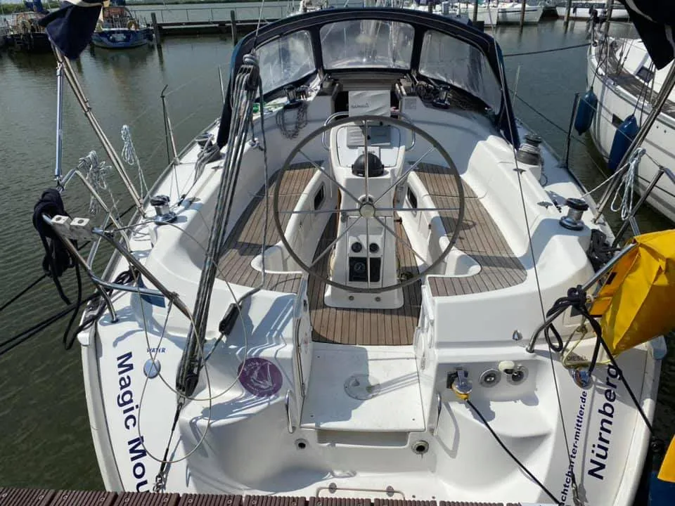 Cockpit of Magic Mouse, a Bavaria 36 sailboat at Lelystad, Netherlands