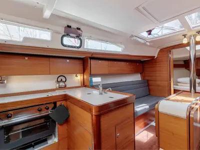 Galley of Wave, a Dufour 350 GL sailboat at Kontokali, Greece