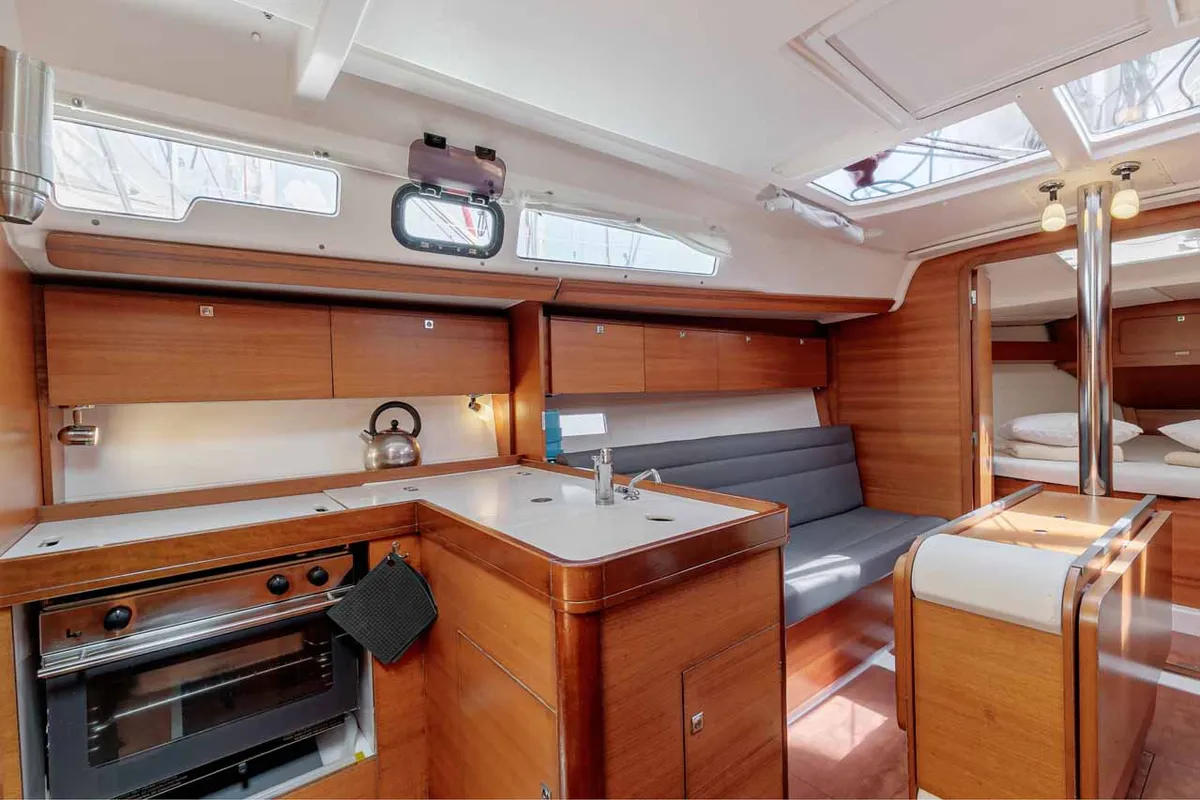 Galley of Wave, a Dufour 350 GL sailboat at Kontokali, Greece