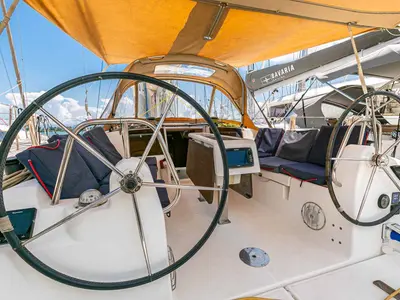 Cockpit of Wave, a Dufour 350 GL sailboat at Kontokali, Greece